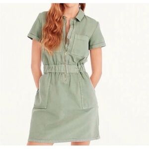 J Crew Zip-front chino dress in slate green, size 10